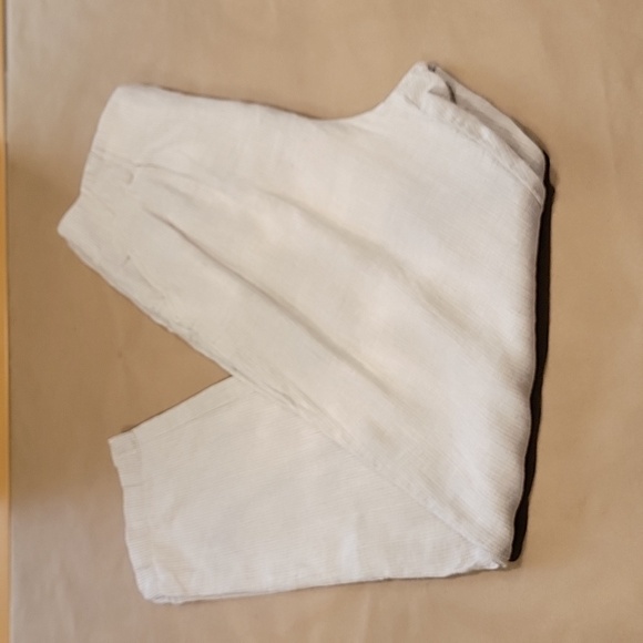 Garnet Hill Size 8 Oatmeal and Ivory Striped European Flax Linen Trousers - Picture 5 of 14